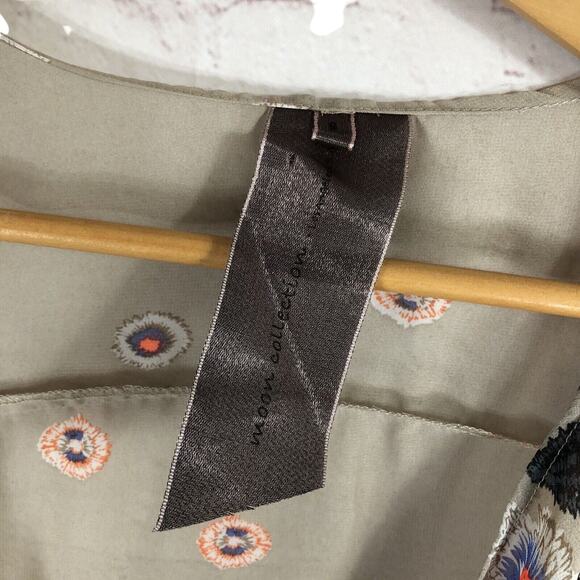 Moon Collection Blouse Sz S Tan Sheer Embroidered Colorful Floral Boho Festival - Picture 4 of 7